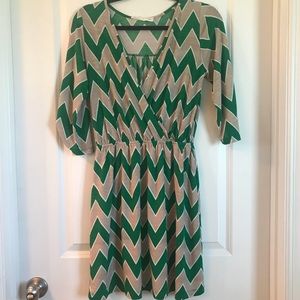 Green & Taupe Chevron Dress
